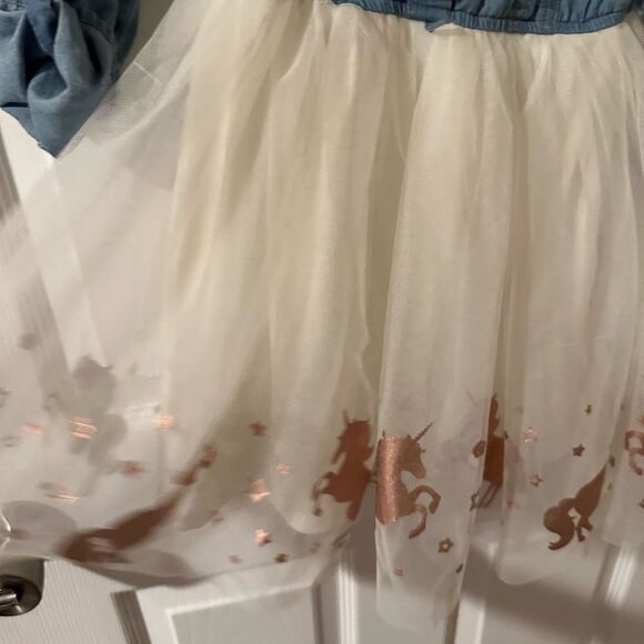 Pink & Violet Girls Denim Unicorn Dress Size 4 - Picture 3 of 6
